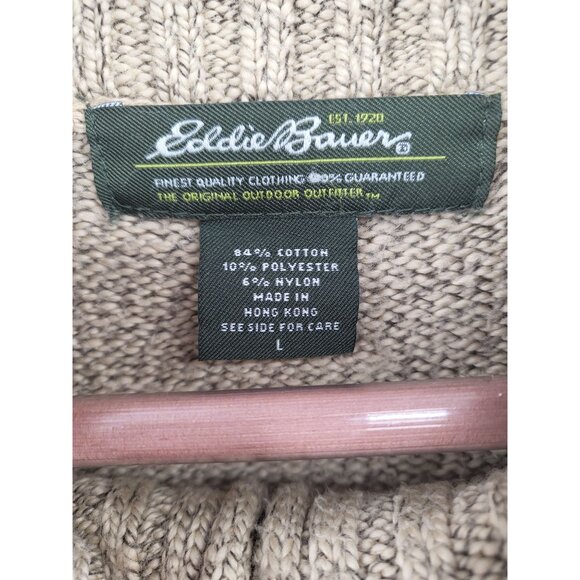 Vintage Eddie Bauer Beige Knit Full-Zip Cardigan Sweater Large Cotton Blend - Picture 3 of 7